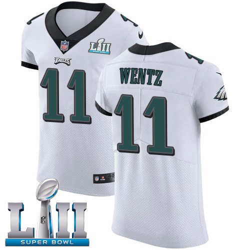 Nike Eagles #11 Carson Wentz White Super Bowl LII Men's Stitched NFL Vapor Untouchable Elite Jersey